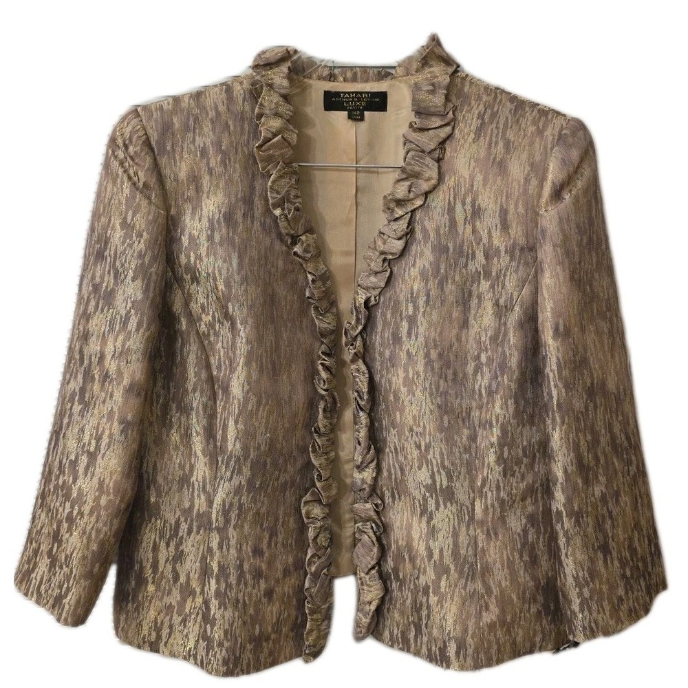 NEW Tahari Arthur S. Levine Luxe Blazer,Gold/Silver Mix Size 14 & Matching Pin